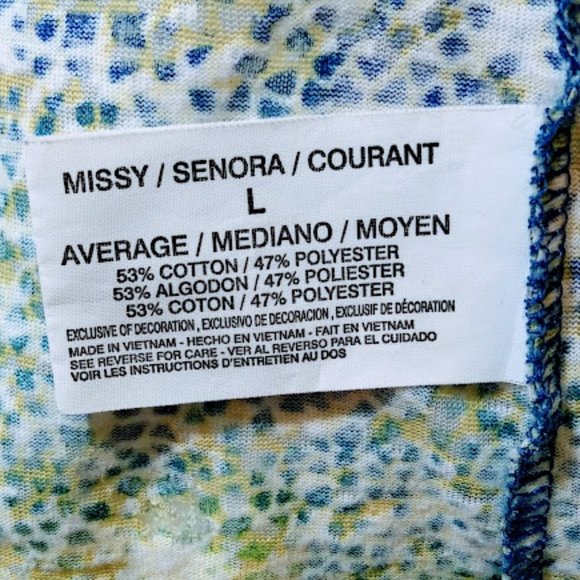 GLORIA VANDERBILT*SHORT SLEEVE TOP*BLUES & GREENS*WOMEN SIZE L*NWOT. - Picture 6 of 6